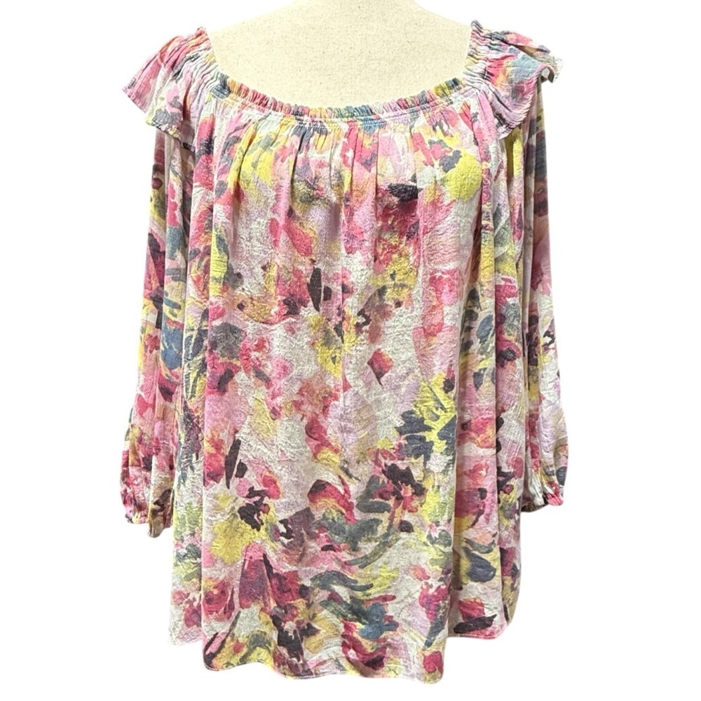 Zac & Rachel Floral Off-Shoulder Women's Top 2X Spring Lightweight Flowy Ruffle